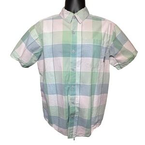 Columbia Men's Button-Down Short-Sleeved Shirt Size Medium Green Blue